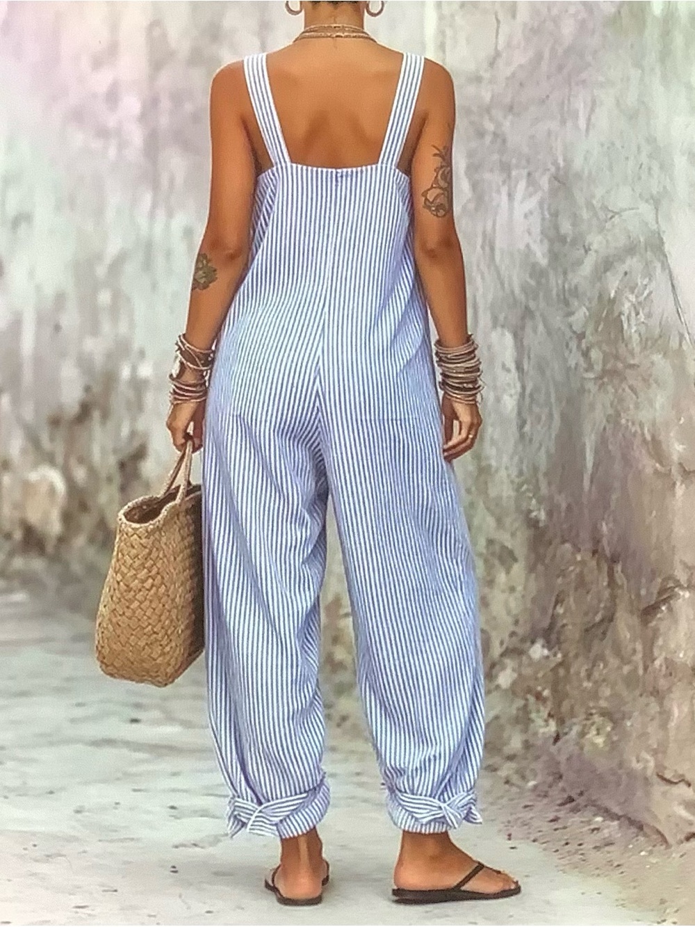 Striped Blue Wide-Leg Jumpsuit - Picture 2 of 2
